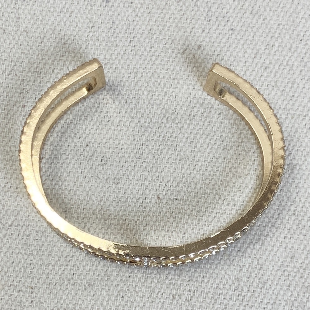 Gold Rhinestone H Cuff Bracelet - Picture 2 of 5